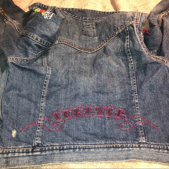 Lucky Brand Denim True Love is Forever Tattoo Jacket Medium - Picture 15 of 16